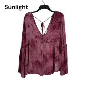 Pink Lily Bell Sleeve Tie-Dye Boho Top With V-Neck & Tie Back Women SZ M